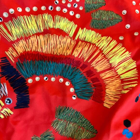 Ethnic print vibrant multi color shoulder ties one piece swimsuit - Picture 4 of 4